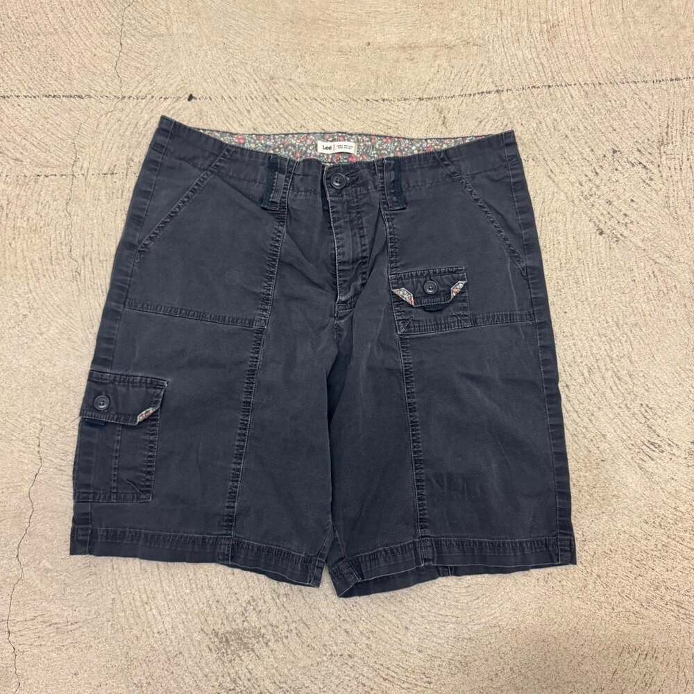 Lee Just Below The Waist Navy Cargo Shorts with Floral Lining